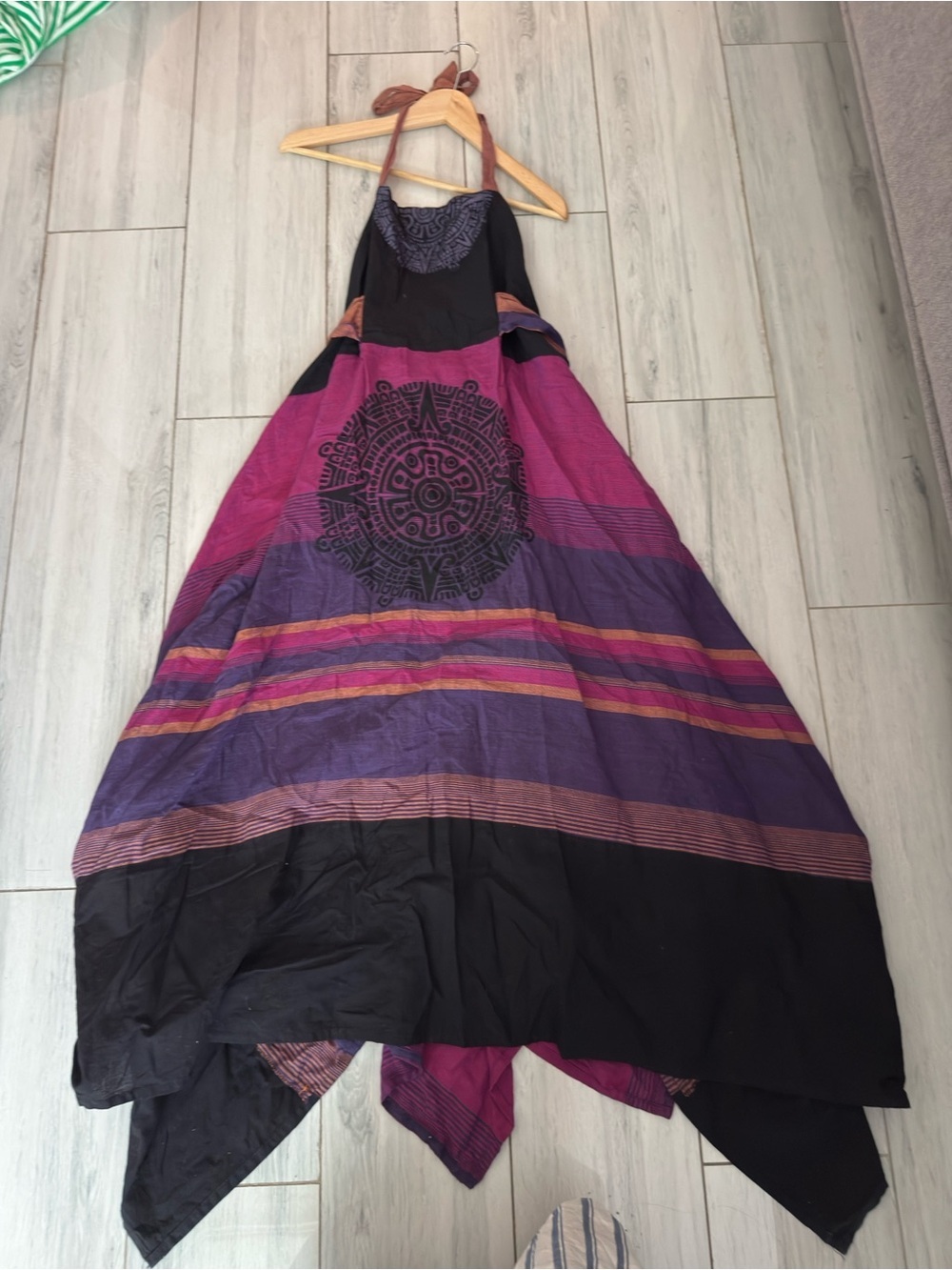 Leopards & Roses Black Purple Boho Abstract Mixed Pattern Halter Neck Dress M